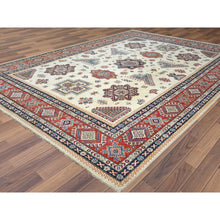 Load image into Gallery viewer, 8&#39;10&quot;x11&#39;9&quot; Afghan Special Kazak With Colorful Pattern, Shiny Wool, Hand Knotted, Ivory, Caucasian Design, Oriental Rug FWR369204