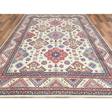 Load image into Gallery viewer, 9&#39;10&quot;x13&#39;8&quot; Ivory, Afghan Special Kazak With Geometric Caucasian Design, Extra Soft Wool, Hand Knotted, Oriental Rug FWR369216