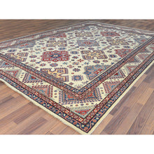 Load image into Gallery viewer, 9&#39;10&quot;x13&#39;8&quot; Ivory, Afghan Special Kazak With Geometric Caucasian Design, Extra Soft Wool, Hand Knotted, Oriental Rug FWR369216