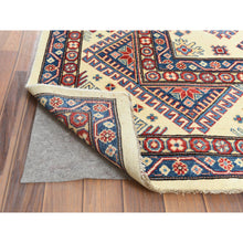 Load image into Gallery viewer, 9&#39;10&quot;x13&#39;8&quot; Ivory, Afghan Special Kazak With Geometric Caucasian Design, Extra Soft Wool, Hand Knotted, Oriental Rug FWR369216
