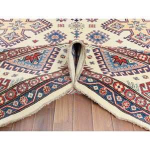 9'10"x13'8" Ivory, Afghan Special Kazak With Geometric Caucasian Design, Extra Soft Wool, Hand Knotted, Oriental Rug FWR369216