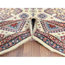 Load image into Gallery viewer, 9&#39;10&quot;x13&#39;8&quot; Ivory, Afghan Special Kazak With Geometric Caucasian Design, Extra Soft Wool, Hand Knotted, Oriental Rug FWR369216