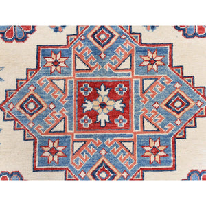 9'10"x13'8" Ivory, Afghan Special Kazak With Geometric Caucasian Design, Extra Soft Wool, Hand Knotted, Oriental Rug FWR369216