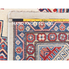 Load image into Gallery viewer, 9&#39;10&quot;x13&#39;8&quot; Ivory, Afghan Special Kazak With Geometric Caucasian Design, Extra Soft Wool, Hand Knotted, Oriental Rug FWR369216