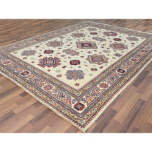 Load image into Gallery viewer, 9&#39;x11&#39;8&quot; Hand Knotted, Ivory, Afghan Special Kazak with Geometric Caucasian Design, Pure Wool, Oriental Rug FWR369222