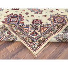 Load image into Gallery viewer, 9&#39;x11&#39;8&quot; Hand Knotted, Ivory, Afghan Special Kazak with Geometric Caucasian Design, Pure Wool, Oriental Rug FWR369222
