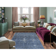 Load image into Gallery viewer, 7&#39;2&quot;x10&#39;4&quot; Distressed Worn Wool Shaved Down Hand Knotted Dark Gray Vintage Overdyed Persian Tabriz Oriental Rug FWR369582
