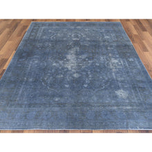 Load image into Gallery viewer, 7&#39;2&quot;x10&#39;4&quot; Distressed Worn Wool Shaved Down Hand Knotted Dark Gray Vintage Overdyed Persian Tabriz Oriental Rug FWR369582