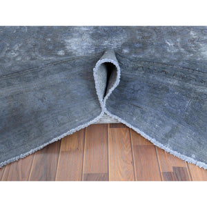 7'2"x10'4" Distressed Worn Wool Shaved Down Hand Knotted Dark Gray Vintage Overdyed Persian Tabriz Oriental Rug FWR369582