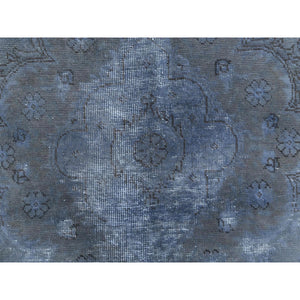 7'2"x10'4" Distressed Worn Wool Shaved Down Hand Knotted Dark Gray Vintage Overdyed Persian Tabriz Oriental Rug FWR369582
