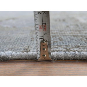7'2"x10'4" Distressed Worn Wool Shaved Down Hand Knotted Dark Gray Vintage Overdyed Persian Tabriz Oriental Rug FWR369582