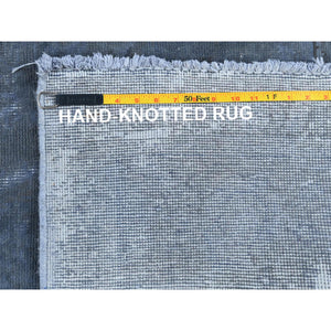 7'2"x10'4" Distressed Worn Wool Shaved Down Hand Knotted Dark Gray Vintage Overdyed Persian Tabriz Oriental Rug FWR369582