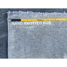 Load image into Gallery viewer, 7&#39;2&quot;x10&#39;4&quot; Distressed Worn Wool Shaved Down Hand Knotted Dark Gray Vintage Overdyed Persian Tabriz Oriental Rug FWR369582
