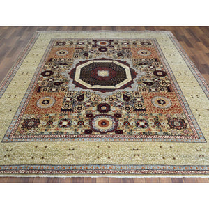8'2"x10' Light Green, Shiny Wool, Hand Knotted, Super Fine Peshawar With Mamluk Design, Dense Weave, 200 Kpsi, Natural Dyes, Oriental Rug FWR369810