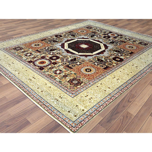 8'2"x10' Light Green, Shiny Wool, Hand Knotted, Super Fine Peshawar With Mamluk Design, Dense Weave, 200 Kpsi, Natural Dyes, Oriental Rug FWR369810