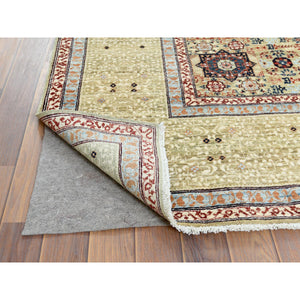 8'2"x10' Light Green, Shiny Wool, Hand Knotted, Super Fine Peshawar With Mamluk Design, Dense Weave, 200 Kpsi, Natural Dyes, Oriental Rug FWR369810