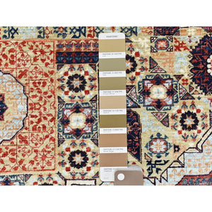 8'2"x10' Light Green, Shiny Wool, Hand Knotted, Super Fine Peshawar With Mamluk Design, Dense Weave, 200 Kpsi, Natural Dyes, Oriental Rug FWR369810