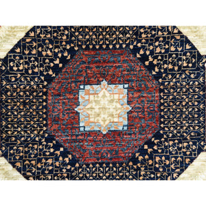 8'2"x10' Light Green, Shiny Wool, Hand Knotted, Super Fine Peshawar With Mamluk Design, Dense Weave, 200 Kpsi, Natural Dyes, Oriental Rug FWR369810