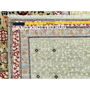 8'2"x10' Light Green, Shiny Wool, Hand Knotted, Super Fine Peshawar With Mamluk Design, Dense Weave, 200 Kpsi, Natural Dyes, Oriental Rug FWR369810