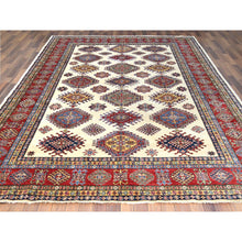 Load image into Gallery viewer, 8&#39;8&quot;x11&#39;10&quot; Hand Knotted Ivory Afghan Super Kazak With Geometric Design Shiny Wool Oriental Rug FWR369912