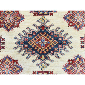 8'8"x11'10" Hand Knotted Ivory Afghan Super Kazak With Geometric Design Shiny Wool Oriental Rug FWR369912