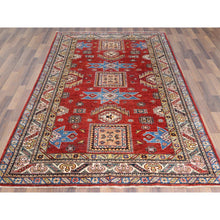 Load image into Gallery viewer, 6&#39;x9&#39; Hand Knotted Rich Red Afghan Super Kazak With Large Medallions Design Pure Wool Oriental Rug FWR369942