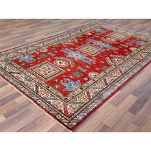 Load image into Gallery viewer, 6&#39;x9&#39; Hand Knotted Rich Red Afghan Super Kazak With Large Medallions Design Pure Wool Oriental Rug FWR369942