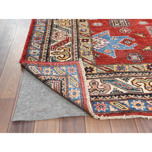 6'x9' Hand Knotted Rich Red Afghan Super Kazak With Large Medallions Design Pure Wool Oriental Rug FWR369942
