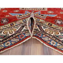 Load image into Gallery viewer, 6&#39;x9&#39; Hand Knotted Rich Red Afghan Super Kazak With Large Medallions Design Pure Wool Oriental Rug FWR369942