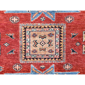 6'x9' Hand Knotted Rich Red Afghan Super Kazak With Large Medallions Design Pure Wool Oriental Rug FWR369942