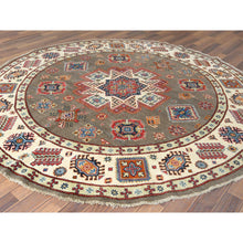 Load image into Gallery viewer, 8&#39;x8&#39; Taupe, Afghan Special Kazak With Caucasian Star Design, Hand Knotted, Round, Natural Wool, Oriental Rug FWR370068