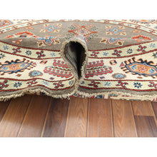 Load image into Gallery viewer, 8&#39;x8&#39; Taupe, Afghan Special Kazak With Caucasian Star Design, Hand Knotted, Round, Natural Wool, Oriental Rug FWR370068