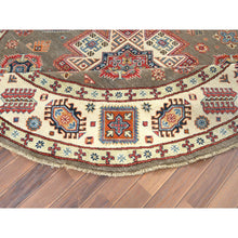 Load image into Gallery viewer, 8&#39;x8&#39; Taupe, Afghan Special Kazak With Caucasian Star Design, Hand Knotted, Round, Natural Wool, Oriental Rug FWR370068