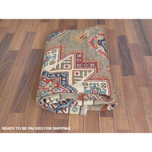 Load image into Gallery viewer, 8&#39;x8&#39; Taupe, Afghan Special Kazak With Caucasian Star Design, Hand Knotted, Round, Natural Wool, Oriental Rug FWR370068