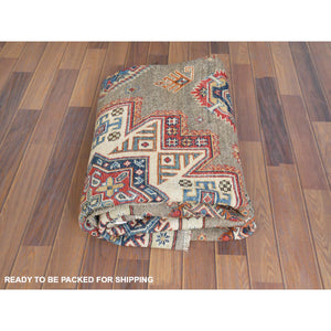 8'x8' Taupe, Afghan Special Kazak With Caucasian Star Design, Hand Knotted, Round, Natural Wool, Oriental Rug FWR370068