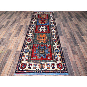 2'8"x8'3" Berry Red, Hand Knotted, Colorful Afghan Ersari With Turkish Knot, Caucasian Design Revival, Vegetable Dyes, Densely Woven, Soft Wool, Runner, Oriental Rug FWR3696