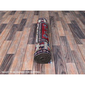 2'8"x8'3" Berry Red, Hand Knotted, Colorful Afghan Ersari With Turkish Knot, Caucasian Design Revival, Vegetable Dyes, Densely Woven, Soft Wool, Runner, Oriental Rug FWR3696