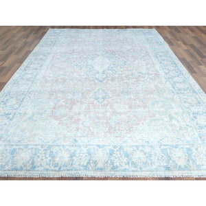 8'1"x12' Faded Champagne, Distressed Look, Vintage, Persian Kerman, Worn Wool, Shaved Down, Hand Knotted Oriental Rug FWR370242