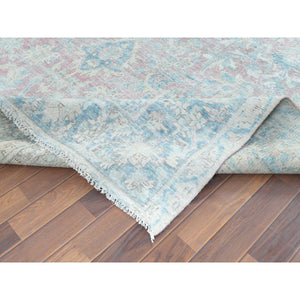 8'1"x12' Faded Champagne, Distressed Look, Vintage, Persian Kerman, Worn Wool, Shaved Down, Hand Knotted Oriental Rug FWR370242