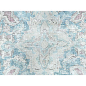 8'1"x12' Faded Champagne, Distressed Look, Vintage, Persian Kerman, Worn Wool, Shaved Down, Hand Knotted Oriental Rug FWR370242