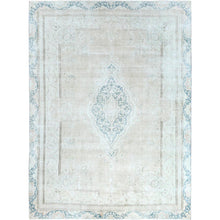 Load image into Gallery viewer, 8&#39;3&quot;x11&#39;1&quot; Hand Knotted, Ivory, Vintage, Persian Kerman, Distressed Look, Worn Wool, Shaved Down, Oriental Rug FWR370248