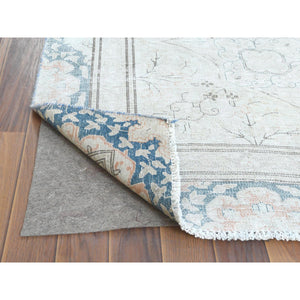 8'3"x11'1" Hand Knotted, Ivory, Vintage, Persian Kerman, Distressed Look, Worn Wool, Shaved Down, Oriental Rug FWR370248