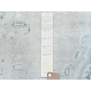 8'3"x11'1" Hand Knotted, Ivory, Vintage, Persian Kerman, Distressed Look, Worn Wool, Shaved Down, Oriental Rug FWR370248