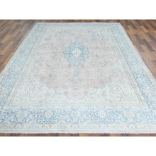 Load image into Gallery viewer, 7&#39;x10&#39;4&quot; Worn Wool, Cropped Thin, Hand Knotted, Faded Red, Vintage Persian Kerman, Distressed Look, Oriental Rug FWR370314