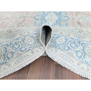 7'x10'4" Worn Wool, Cropped Thin, Hand Knotted, Faded Red, Vintage Persian Kerman, Distressed Look, Oriental Rug FWR370314