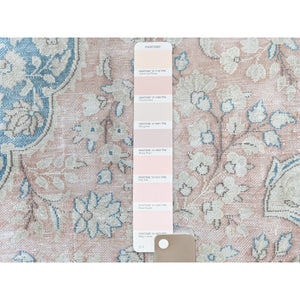 7'x10'4" Worn Wool, Cropped Thin, Hand Knotted, Faded Red, Vintage Persian Kerman, Distressed Look, Oriental Rug FWR370314