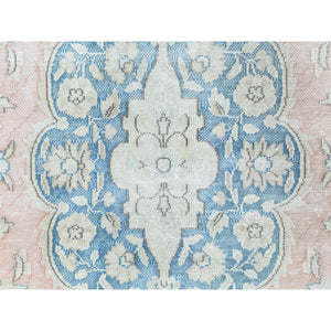 7'x10'4" Worn Wool, Cropped Thin, Hand Knotted, Faded Red, Vintage Persian Kerman, Distressed Look, Oriental Rug FWR370314