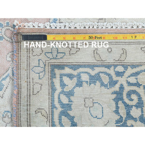 7'x10'4" Worn Wool, Cropped Thin, Hand Knotted, Faded Red, Vintage Persian Kerman, Distressed Look, Oriental Rug FWR370314