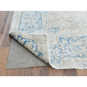 9'8"x12'9" Faded Champagne, Vintage Persian Kerman, Distressed Look, Worn Wool, Cropped Thin, Hand Knotted, Oriental Rug FWR370368