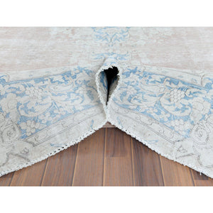 9'8"x12'9" Faded Champagne, Vintage Persian Kerman, Distressed Look, Worn Wool, Cropped Thin, Hand Knotted, Oriental Rug FWR370368